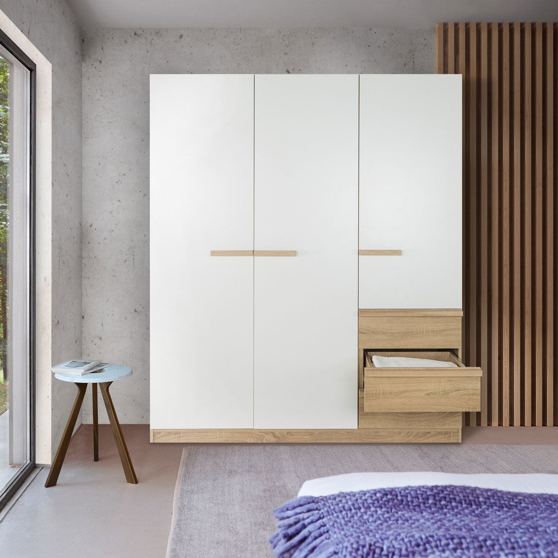 ชุดห้องนอน ตู้เสื้อผ้าบานเปิด รุ่น Hanz สีสีโอ๊ค-SB Design Square